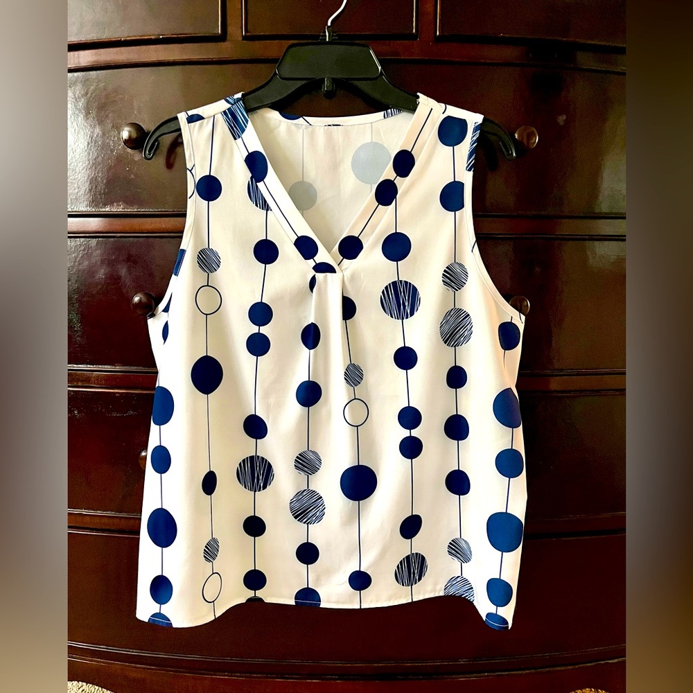 Polka Dot Sleeveless Top - Blue and White